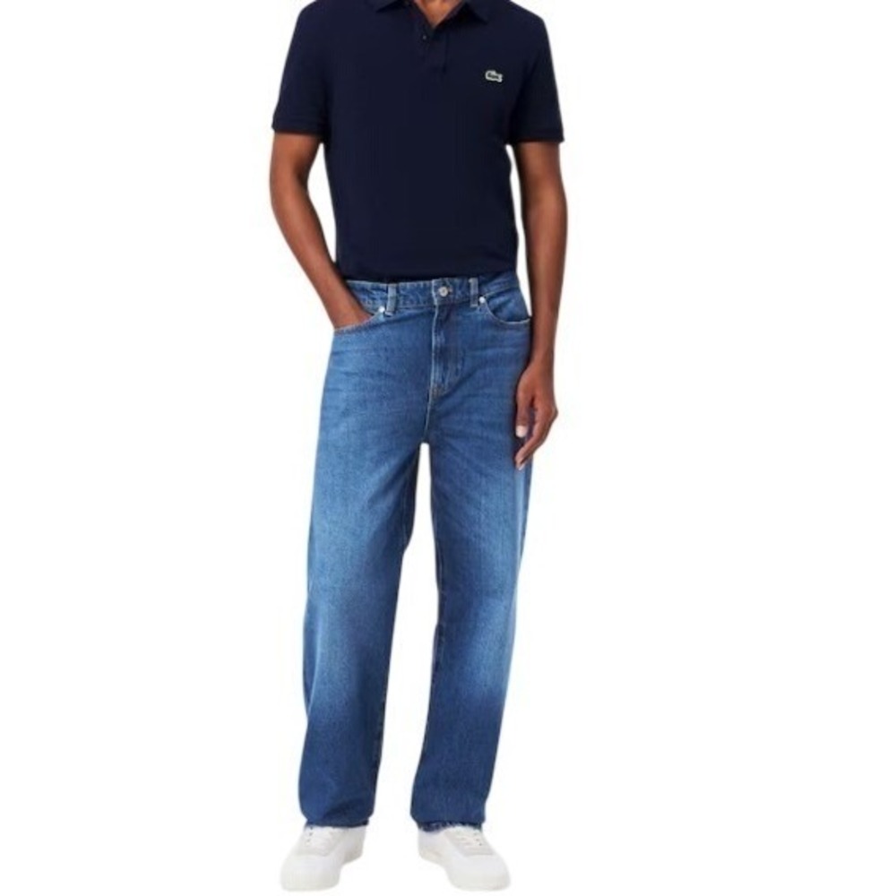 Lacoste Straight Fit Jeans Mens 32x27 Blue Medium Wash Distressed Classic Denim